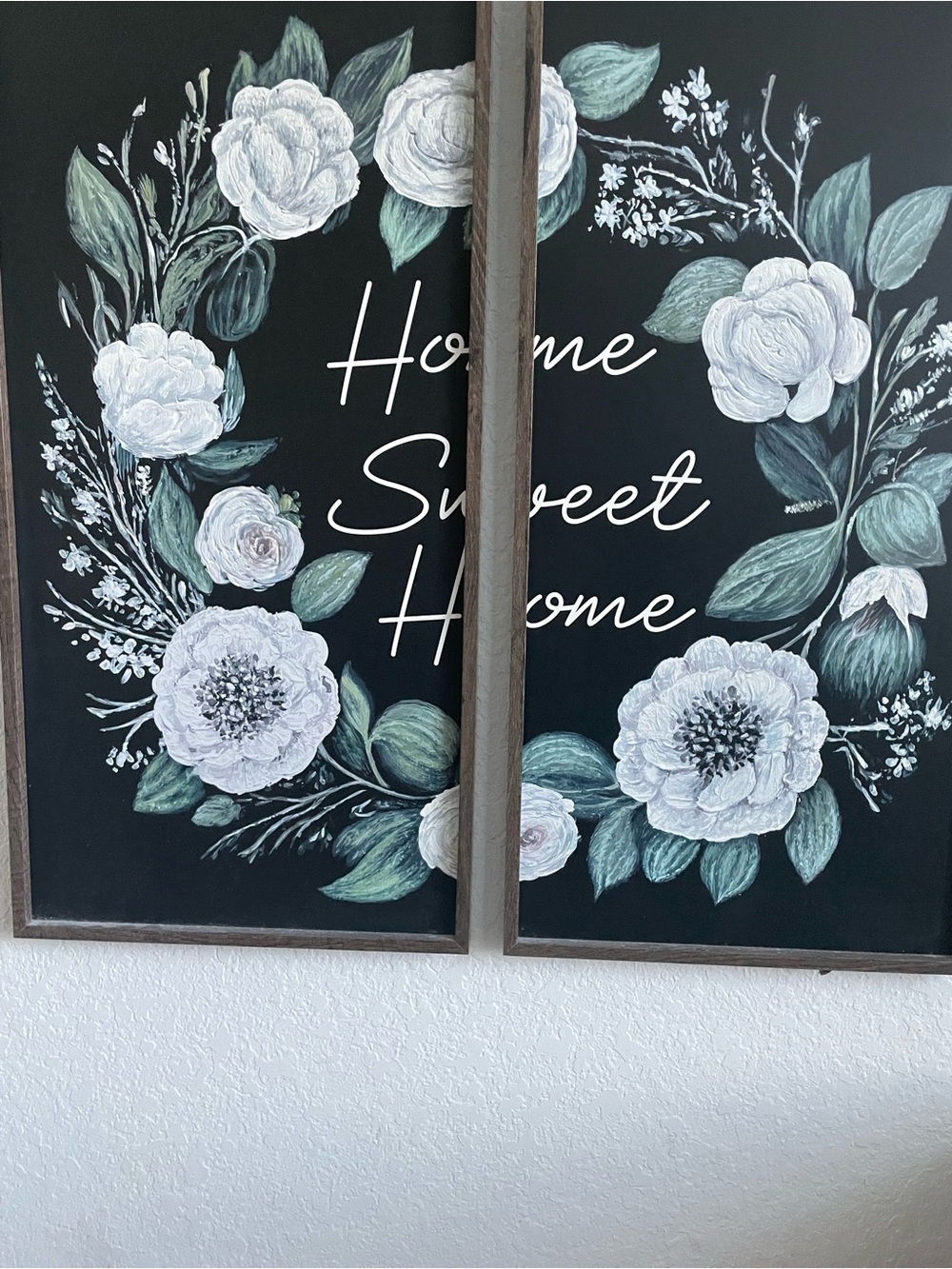 Home Sweet Home Floral Wreath Wall Art - White & Green